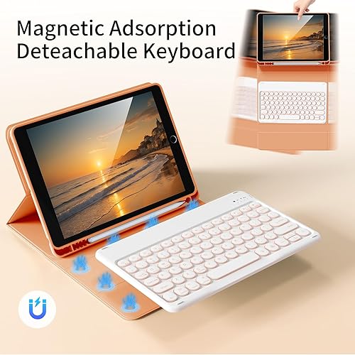 Miniatura 77 de aoub Funda para iPad de 9ª/8ª/7ª generación de 10.2 pulgadas, funda de teclado Bluetooth inalámbrica desmontable, funda trasera de TPU suave