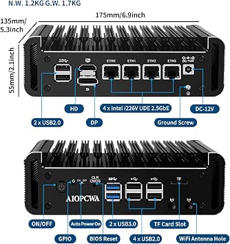 N150 Mini PC Firewall Appliance N100 Upgrade, Fanless Mini Computer, 4 x i226-V 2.5GbE LAN, OPNsense Micro PC, DDR5 32GB RAM 1TB NVMe, 4 x PCIe 3.0, HD+DP, TF Slot