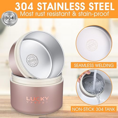 Miniatura 3 de Juego de 3 recipientes de almuerzo aislados portátiles para adultos, caja Bento apilable de acero inoxidable para comida caliente con bolsa de