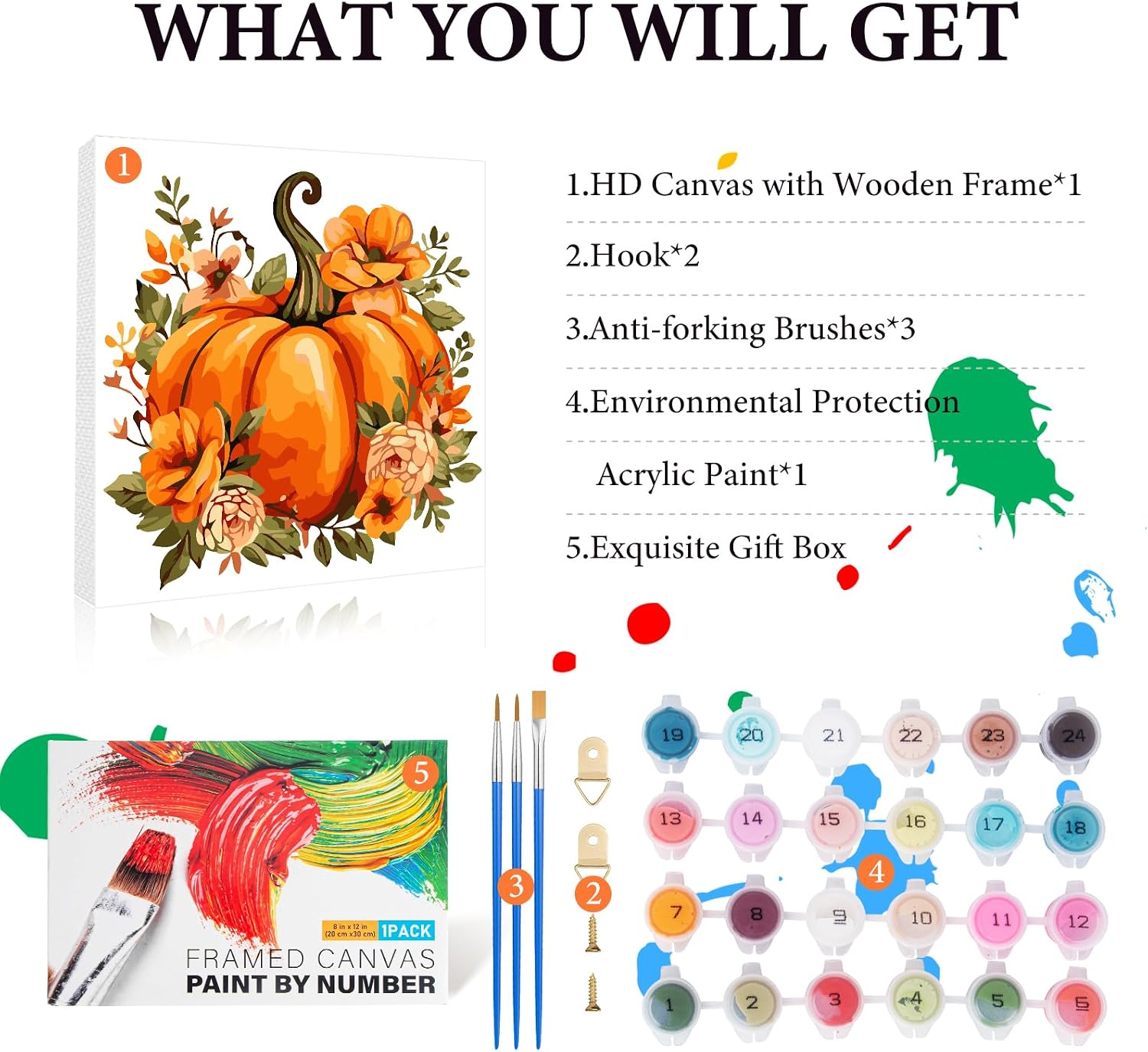 Fountor Fall Framed Paint by Numbers Kit for Adults Beginner 10x10 in image 4