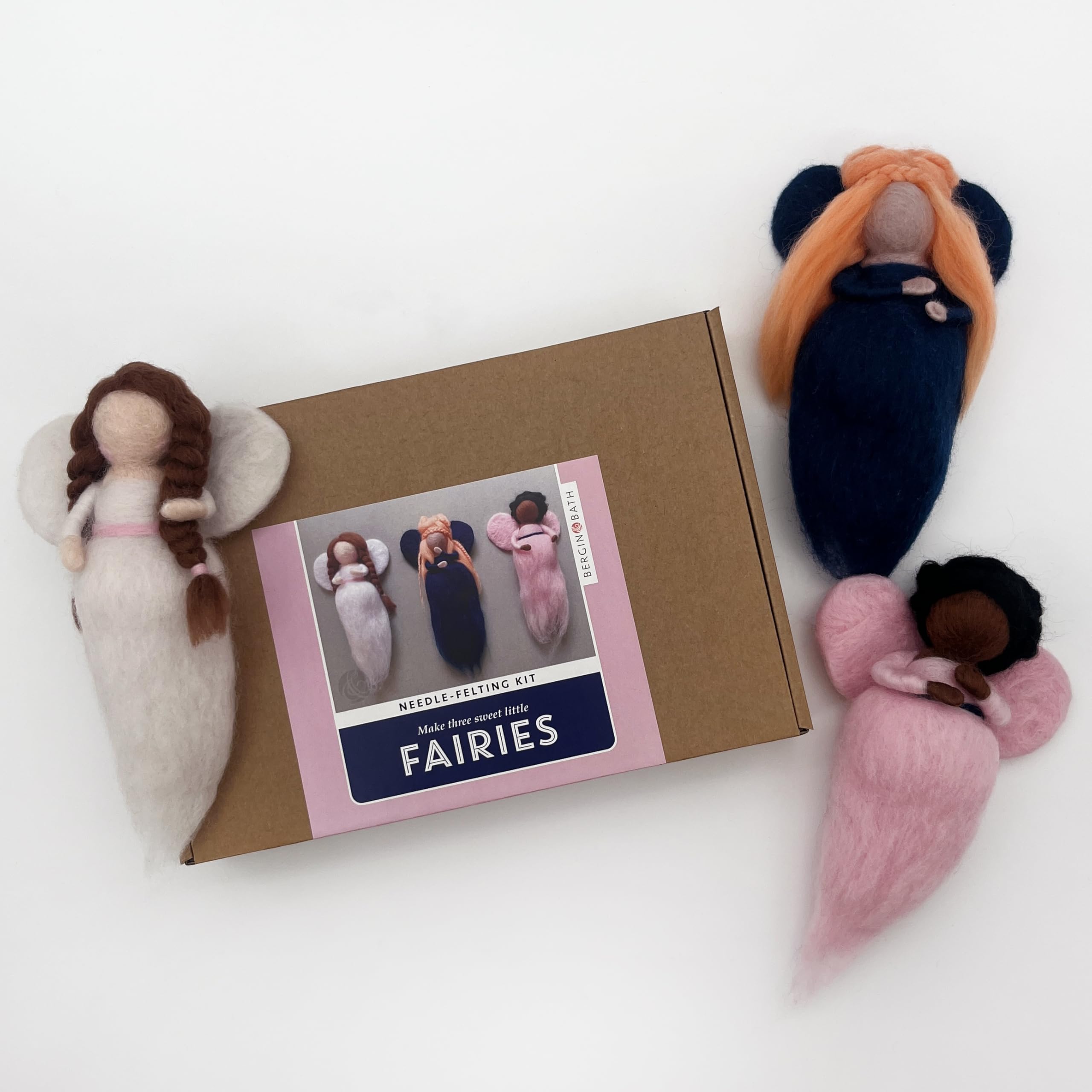 Bergin & Bath Needle Felting Kit, Fairies. Make Three Needle Felted Fairy Models - Craft kit for Adults and Teens. Christmas Decorations. Gifts for her.