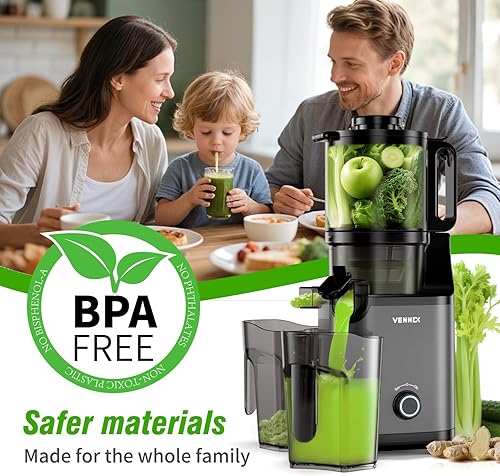 Miniatura 6 de VENNEX Exprimidor de prensa en frío, canal de alimentación extra grande de 5.7 pulgadas para frutas y verduras enteras, máquinas exprimidoras de
