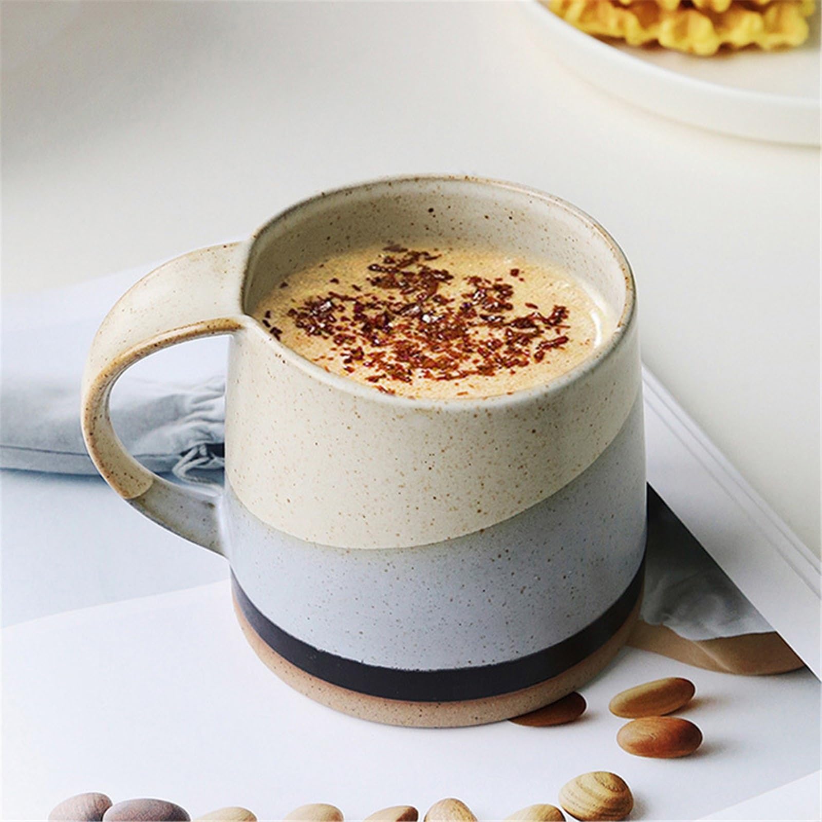 Taza de café Taza de cerámica retro, taza café con leche en blanco y negro Tazas(Negro)