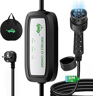 Evjuicion ladekabel elektroauto typ 2 schuko 3,68kW, [10M|16A|1 -Phasig] Typ 2 Ladekabel Schuko mit LED-Anzeige, EV Ladegerät mit Tragetasche,Ladekabel Typ 2 Schuko für PHEV/EV
