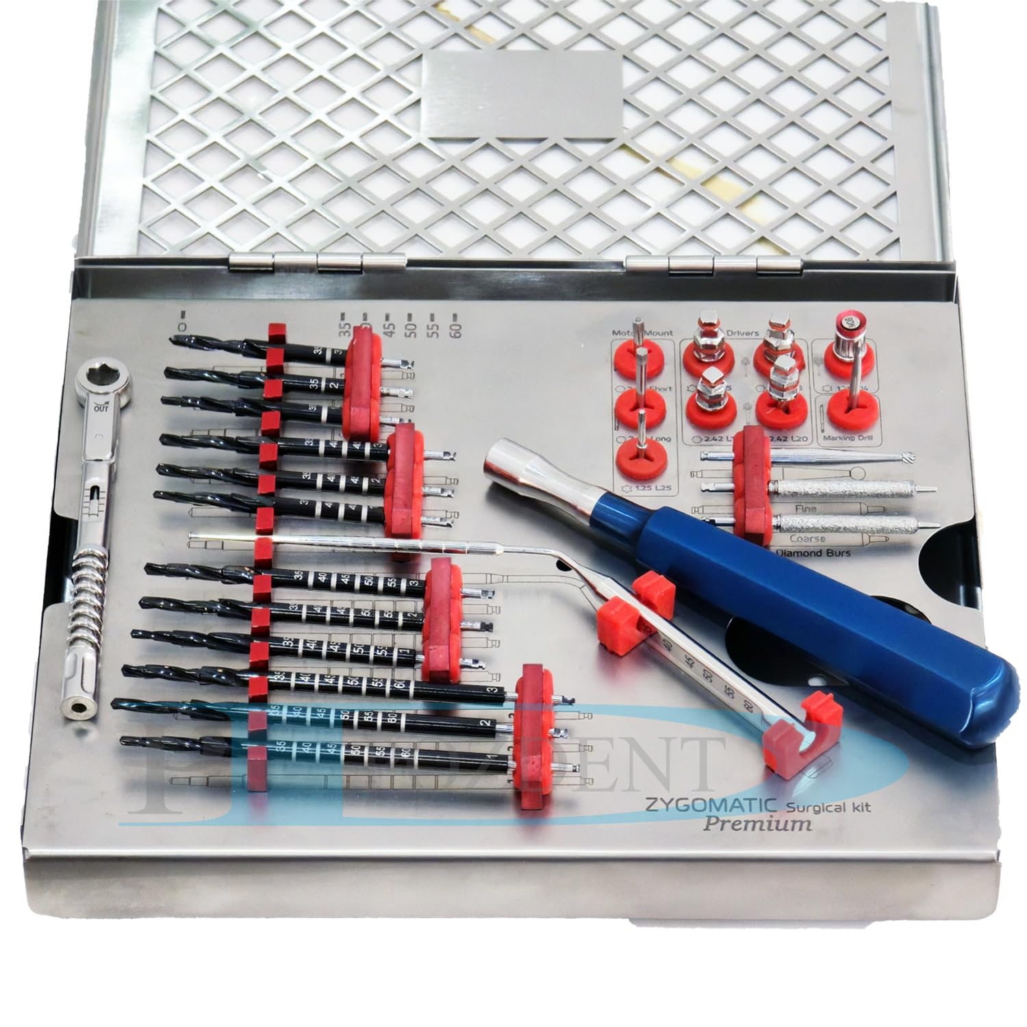 Dental Premium Zygomatic Kit for Implant Placement with Drivers-Diamond and Long Dr ills with Ratchet Wrench - Complete Professional Tools Kit