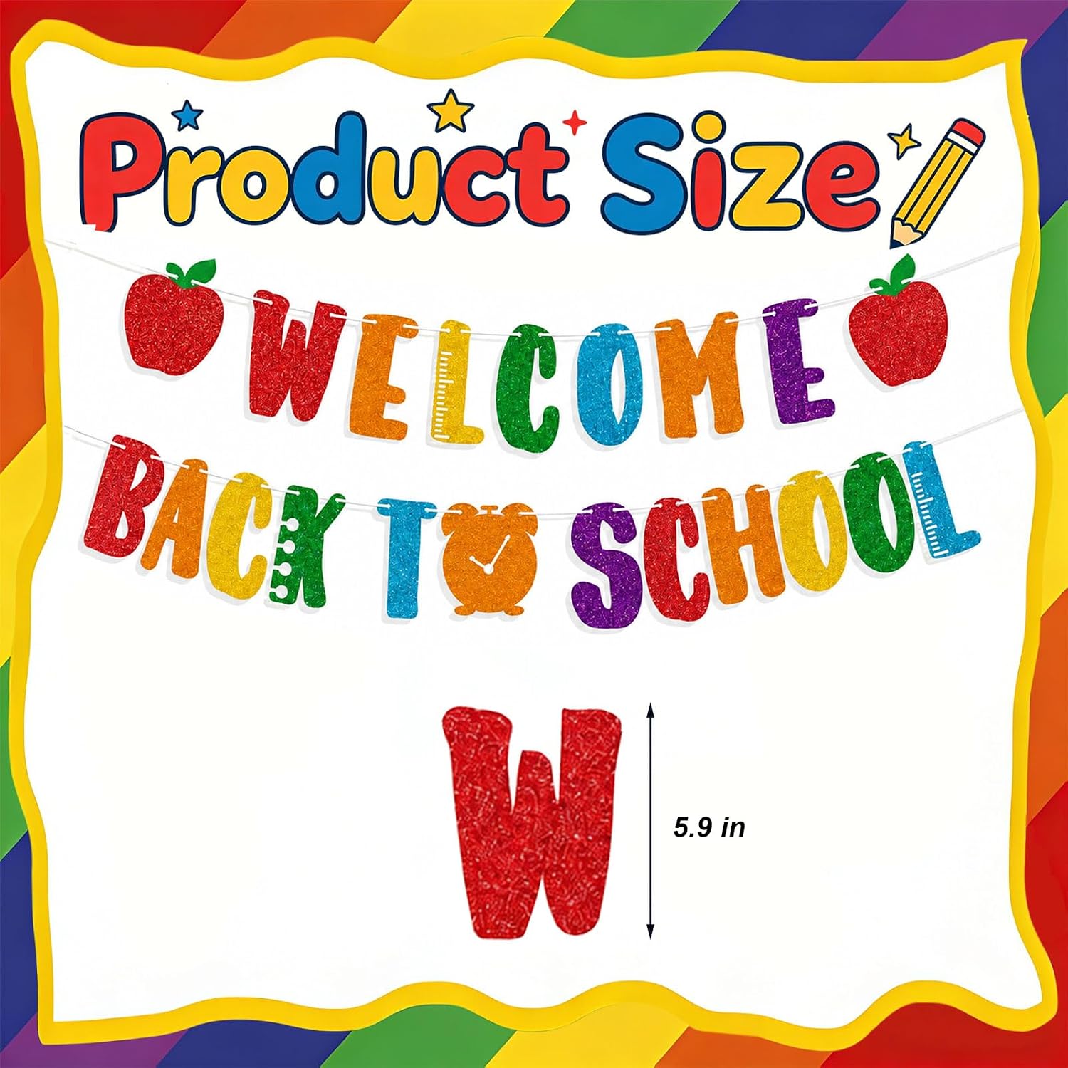 Welcome Back to School Banner - Glitter Colorful Back to School Garland for Back to School Decorations - Classroom Banner for Kindergarten Preschool Party Decorations Supplies image 2