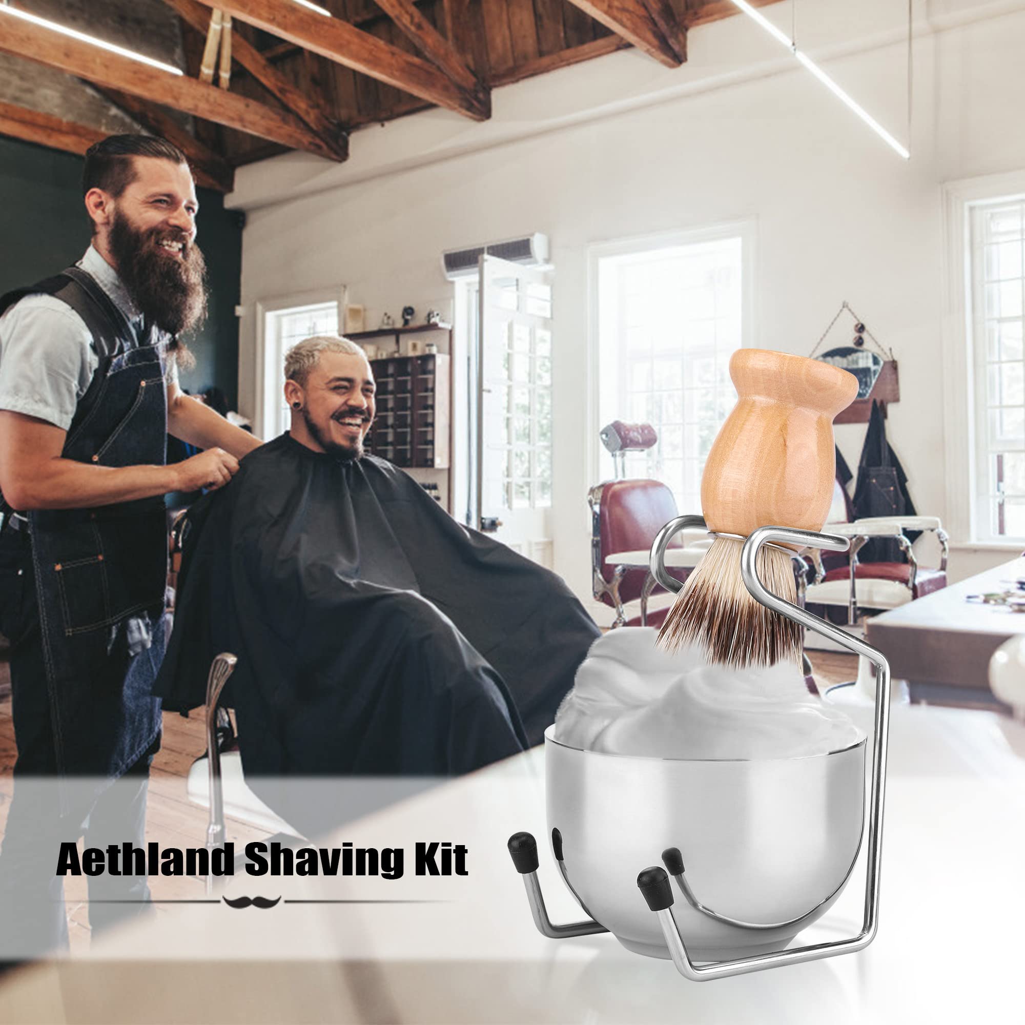 Set di pennelli da barba da uomo, 4 in 1, include sapone da barba da 100 g, pennello da barba in tasso e supporto da barba in acciaio inox e ciotola da barba per marito, papà, compleanno