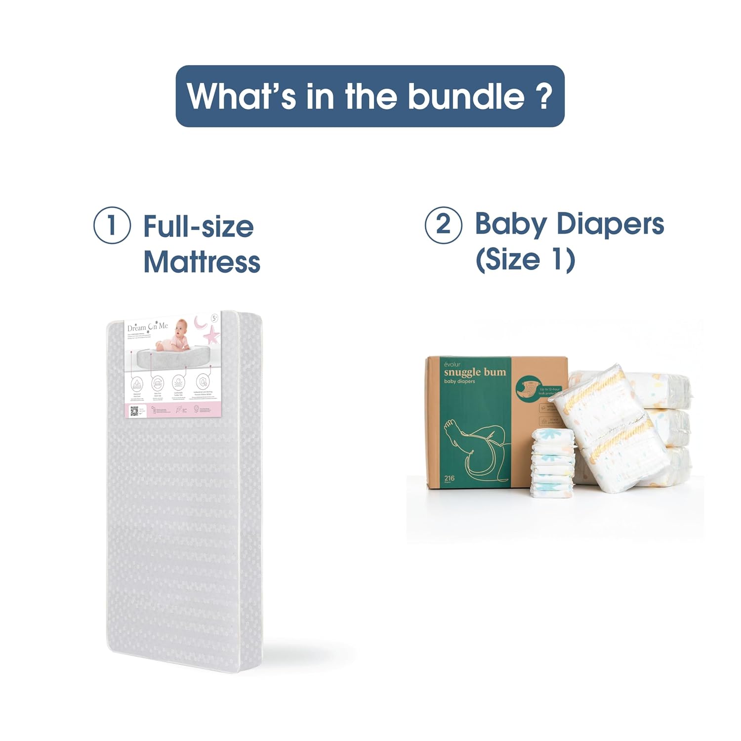 Bundle of Dream On Me Honeycomb Full-Size 5” Crib Mattress + Newborn Diapers (6.6–13 lbs)