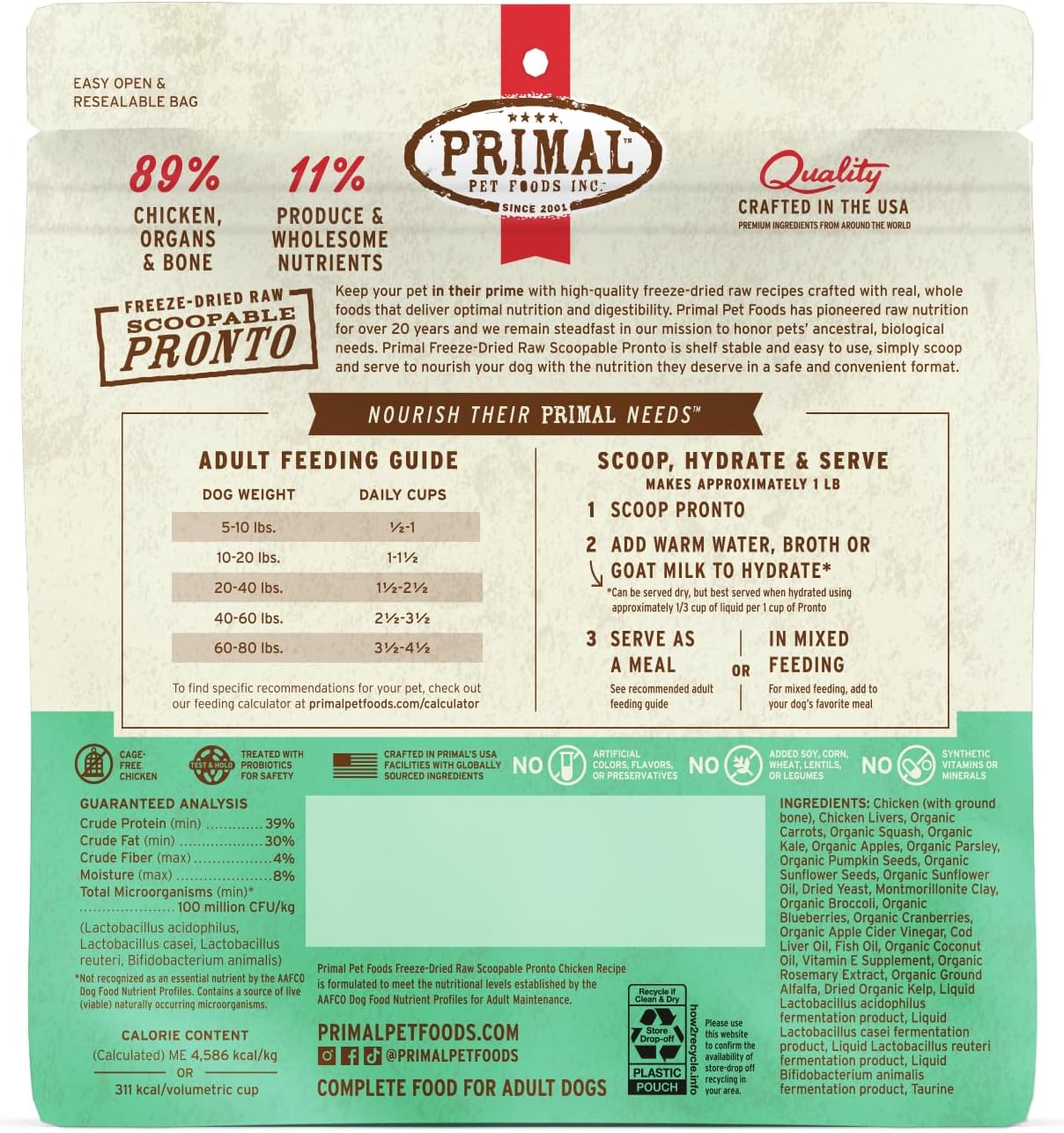 Primal Freeze Dried Dog Food, Pronto Mini Nuggets, Chicken; Scoop & Serve, Complete & Balanced Meal; Also Use As Topper or Treat; Premium, Healthy, Grain Free, High Protein Raw Dog Food (7 oz)