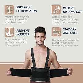 NeoTech Care Back Brace with Suspenders for Work - Industrial Lifting Safety, Elastic Compression, Hook & Loop Closure (Black, Size L)