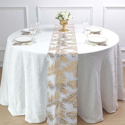 Miniatura 9 de Efavormart - Camino de mesa de papel de aluminio no tejido con hojas de palma doradas metálicas de 108 pulgadas