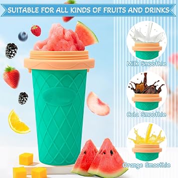 Slushy Cup Slushie Cup, Quick Frozen Magic Cup, Smoothie Cups with Lids and Straws, Double Layer Squeeze Slushy Maker Cup, Portable Squeeze Ice Cup Christmas Gifts for Family, Friends Kids (green)