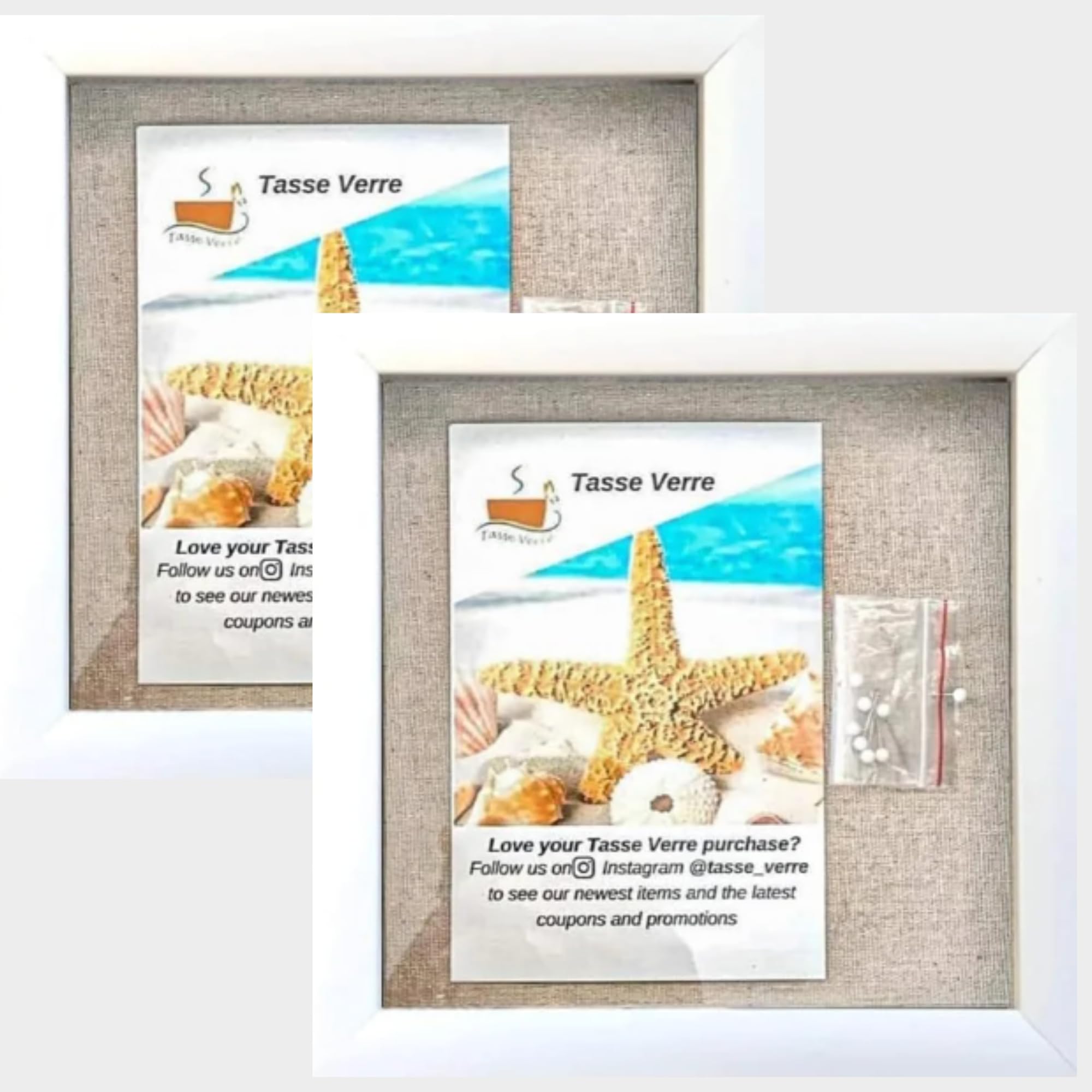 Tasse Verre 8x8 White Display Shadow Box (2-Pack) Frame w/Linen Background and 16 Stick Pins - Ready to Hang Shadowbox Picture Frame - Box Display Baby Memorabilia Wedding