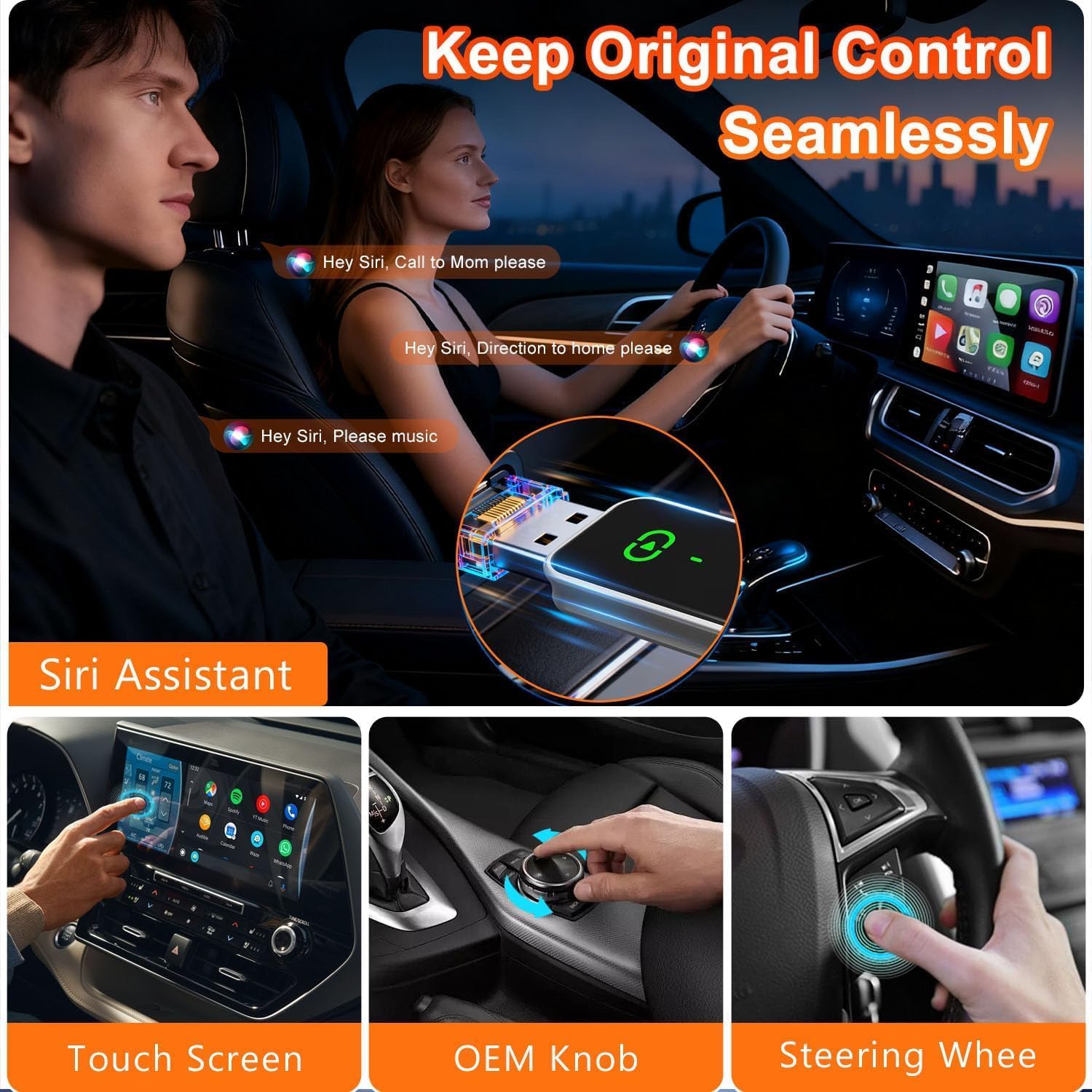 Wireless CarPlay Adapter for iPhone, Convert Wired to Wireless Dongle, 5.8GHz Fast Auto Connect, Compatible with Ford Toyota Honda Jeep Ram Chevy Nissan VW 2016-2025 Factory Wired Cars