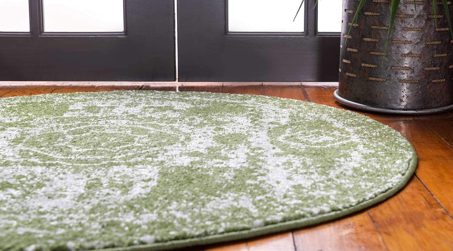 Unique Loom Bromley Collection Area Rug - Wells (3' Round, Green/ Ivory) image 4