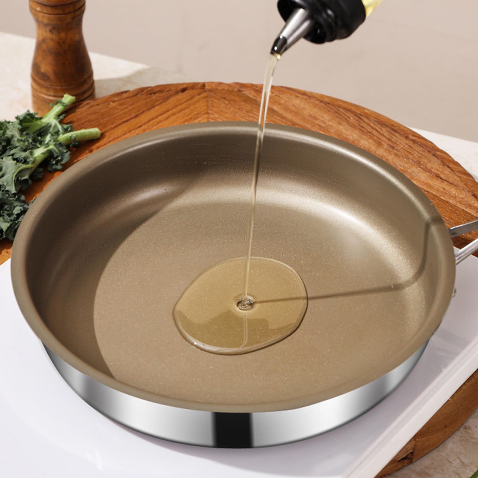 Sartén De Titanio Con Tapa 30Cm Sarten Titanio Puro Antiadherente Ligero Fondo Plano Mango Ergonómico Menos Humo Apta Para Lavavajillas Para Estufas Y Placas De Inducción