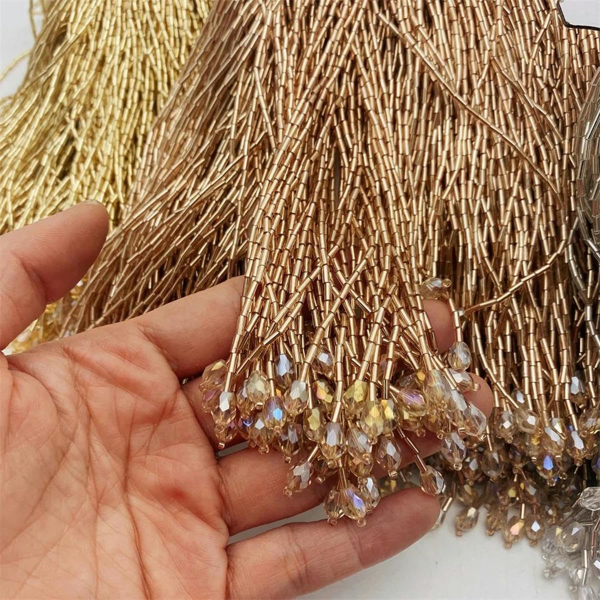 5 metri di larghezza15 cm pesante Vetro color oro Seme di perline Lampada con frange Costume Trim Artigianato-rosa caldo