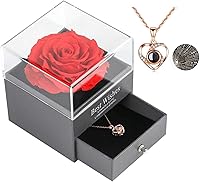 Vista 9 de Skalago Rosa real preservada con collar de corazón I Love You en 100 idiomas, hecho a mano, flor de rosa real encantada para el día de San Valentín