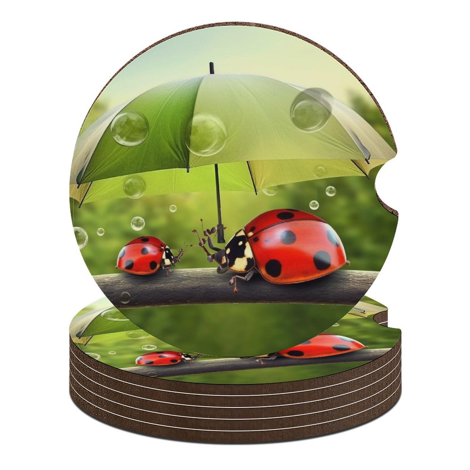 Dessous de verre universels coccinelle - lot de 6 pièces antidérapantes de 6 cm unisexe