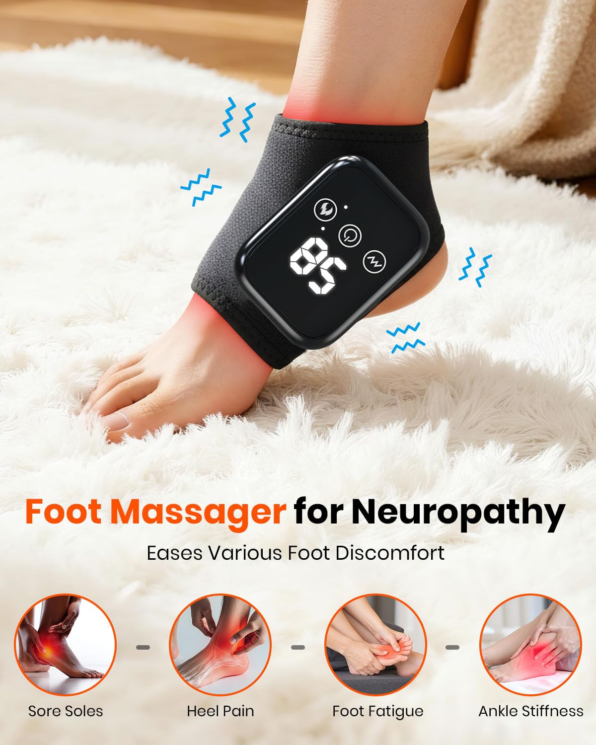 Masseur de renouvellement des pieds pour neuropathie, masseur 3 en 1 sans fil et portable pour le talon, la voûte plantaire et la cheville, 3 niveaux de vibration et de chaleur, cadeau idéal, comprend