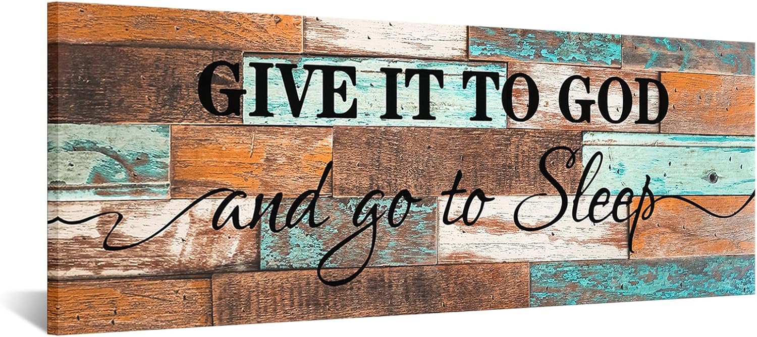 KREATIVE ARTS Vintage 36"x12" 'Give It To God And Go To Sleep' Canvas Prints - Rustic Farmhouse Wall Art Decor for Master Bedroom, Above Bed Hanging Decoration