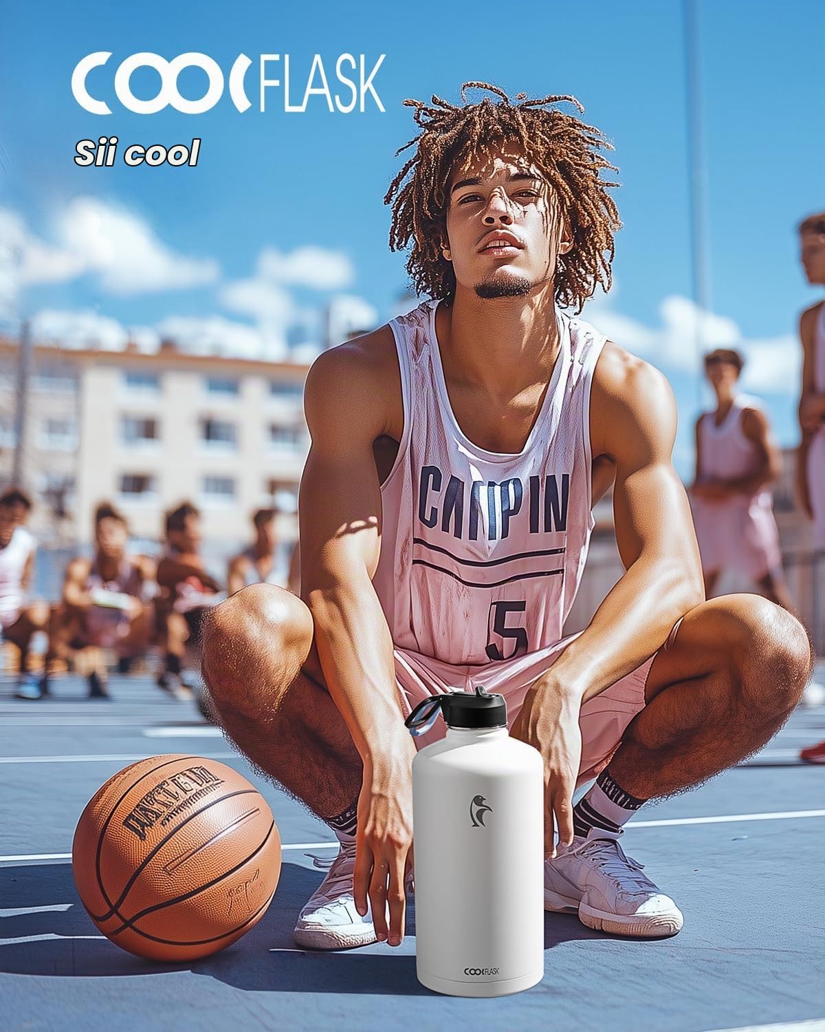 Coolflask Borraccia termica da 3,6 litri, con cannuccia e 3 coperchi, grande brocca in acciaio inox a bocca larga, per sport, palestra o ufficio, senza BPA, mantiene il freddo per 48 ore e calde per