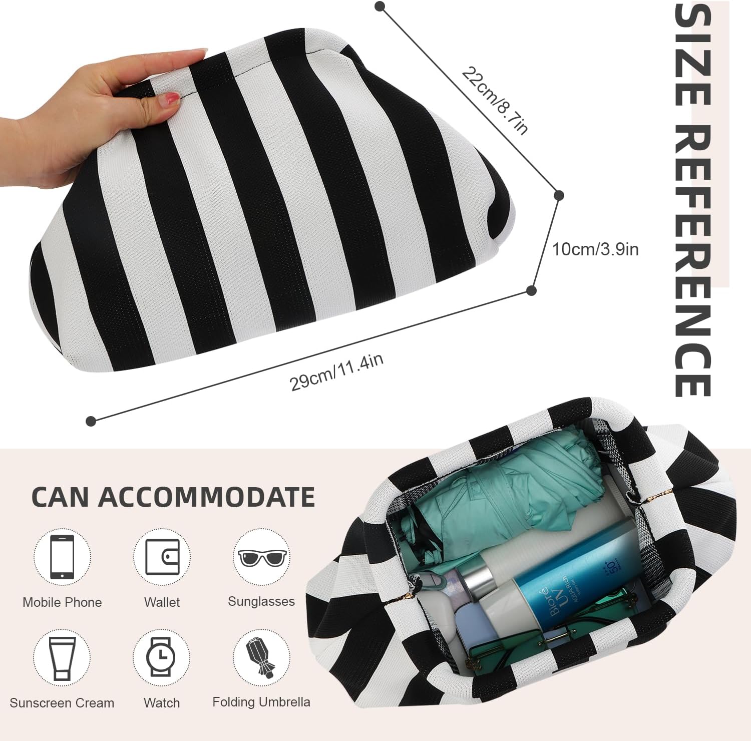 Oweisong Summer Beach Clutch Purse for Women Striped Evening Handbag 2026 | for Summer Vacation, Woven Crochet, Stripe Purse, Kiss Lock, Black and White Bag, Tan and Black Clutch - Image 4