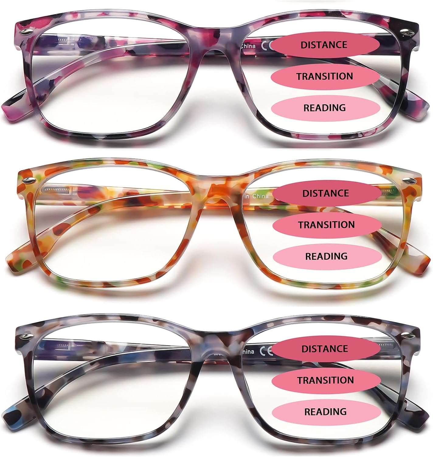 CLASAGA Progressive Multifocus Reading Glasses for Women, Pattern Print Blue Light Block Stylish Ladies Computer Readers