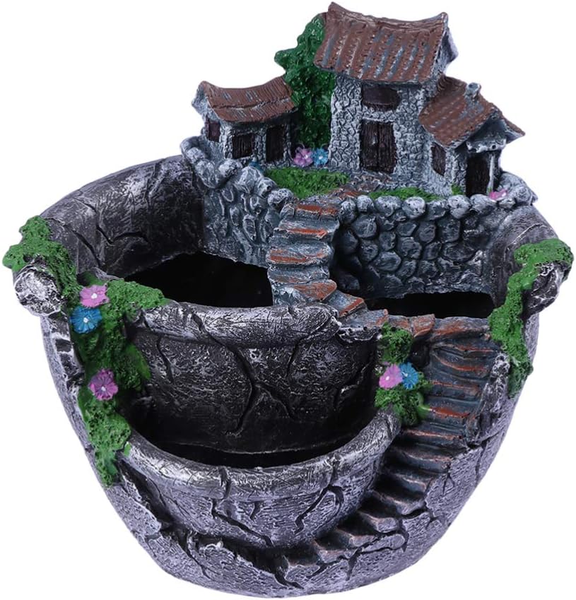 WINOMO Artificial Flowers Succulent Plants Pot Hanging Garden Design with Sweet House (Silver)