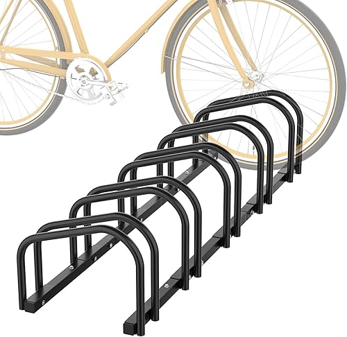 WALMANN Soporte de bicicleta de piso para 5 bicicletas, soporte de almacenamiento para bicicletas para interiores y exteriores, soporte de rueda de