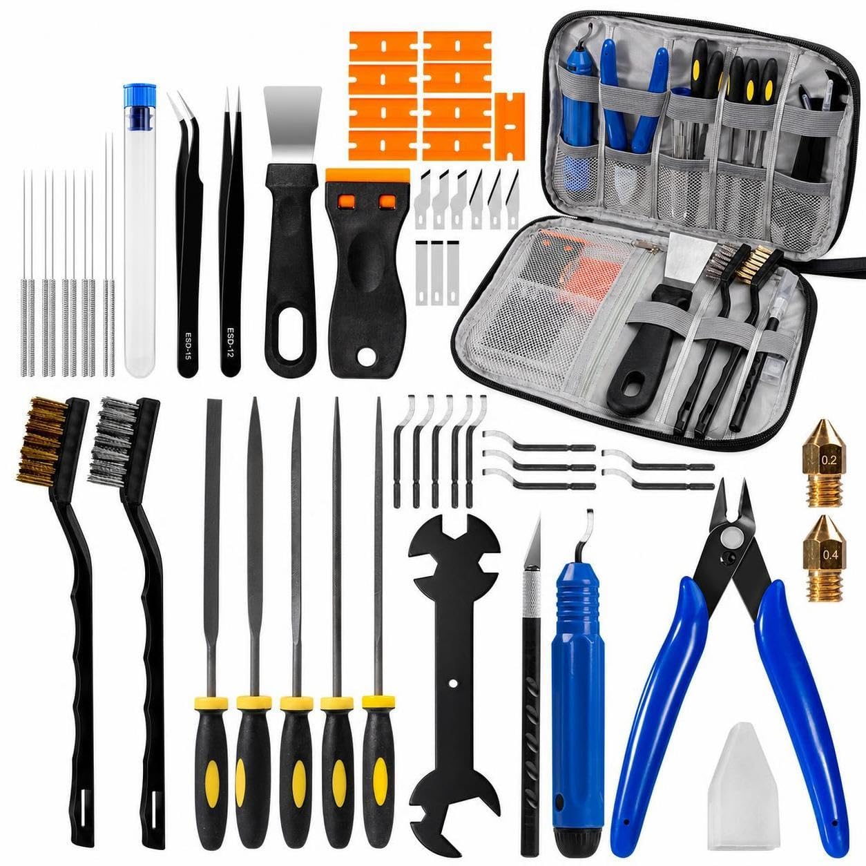 3D Printer Tool Kit for Model Removal, Support Cleaning, Polishing, and Nozzle Maintenance 57-piece Kit with Upgraded Cloth Bag-image-45