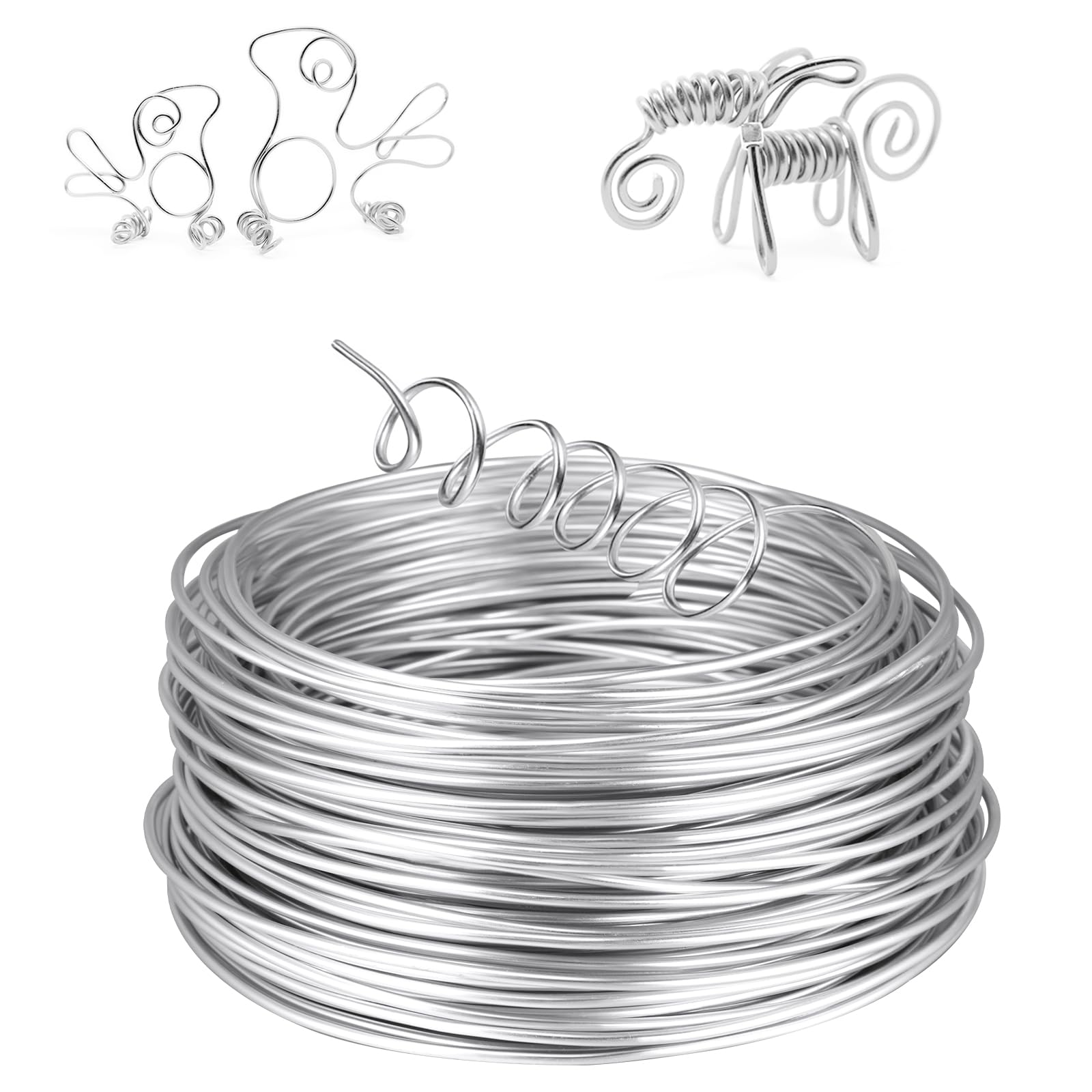 AUAUY Basteldraht, Aluminiumdraht Silberner, Schmuckdraht, Bindedraht Modellierdraht Draht Rostfrei, Draht zum Basteln, Weicher & Biegsamer Draht für Schmuck, DIY-Skulpturen, Kranzherstellung