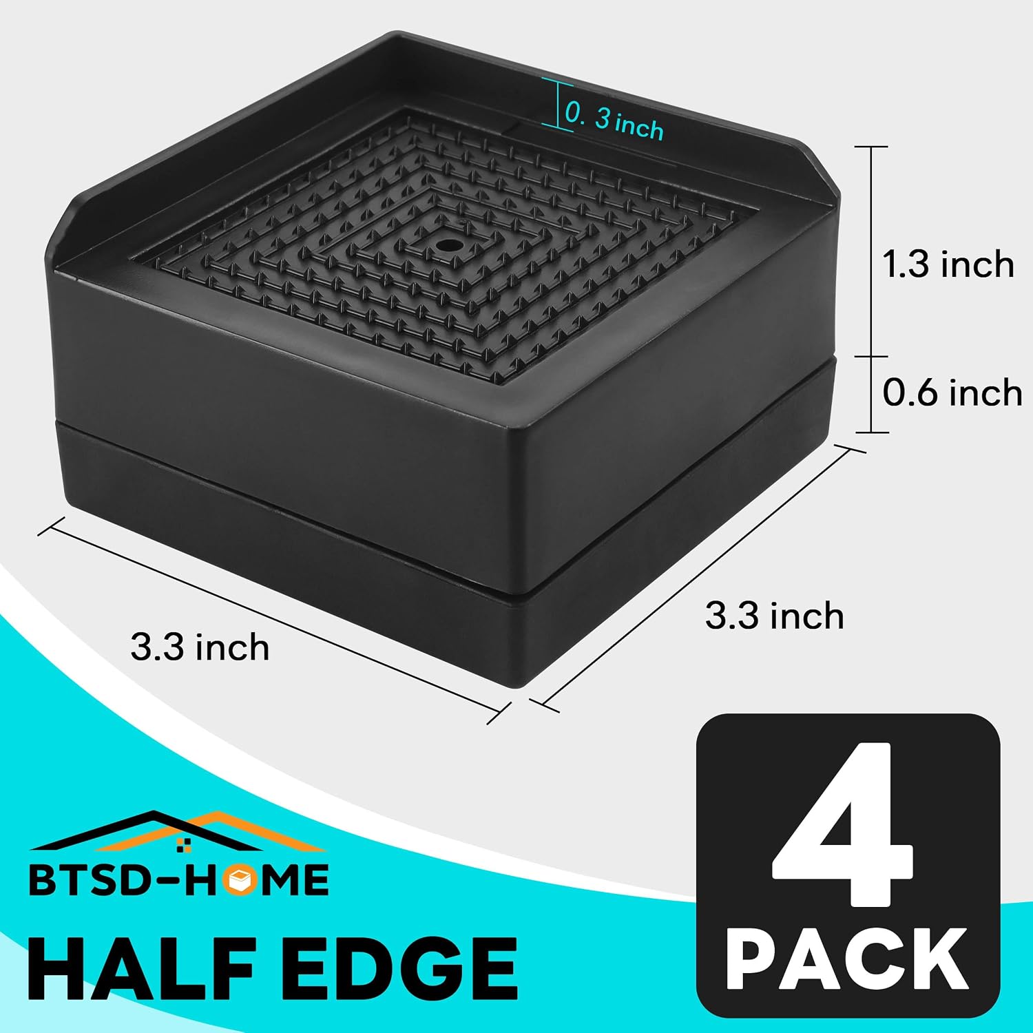BTSD-home Furniture Risers 1.5 Inch Bed Lifts Risers Table Leg Extenders Perfect for Couch, Chair, Table, and More 4 Pack Black Square