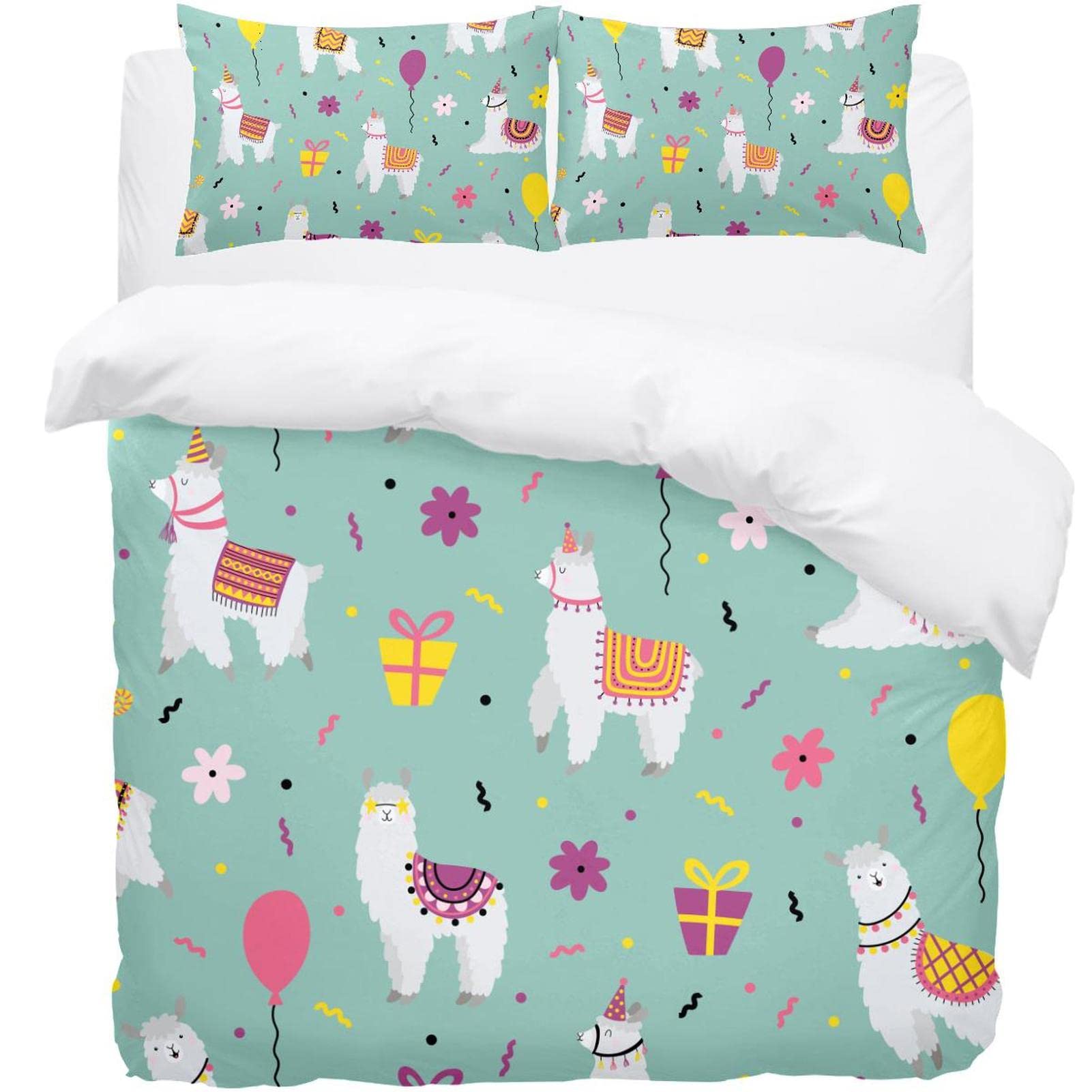 Parure de lit anniversaire douce avec housse de couette et taies d'oreiller multicolores
