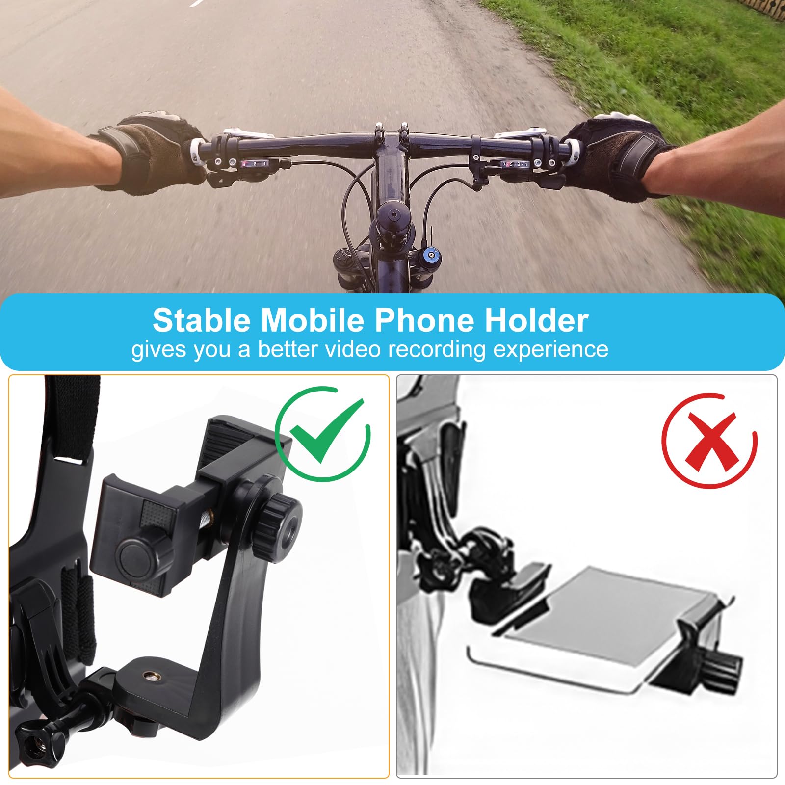 Imbracatura per telefono, regolabile, con rotazione a 360° per registrazione verticale e orizzontale, supporto per fotocamera a mani libere per Vlog, ciclismo, pesca, viaggi, video POV