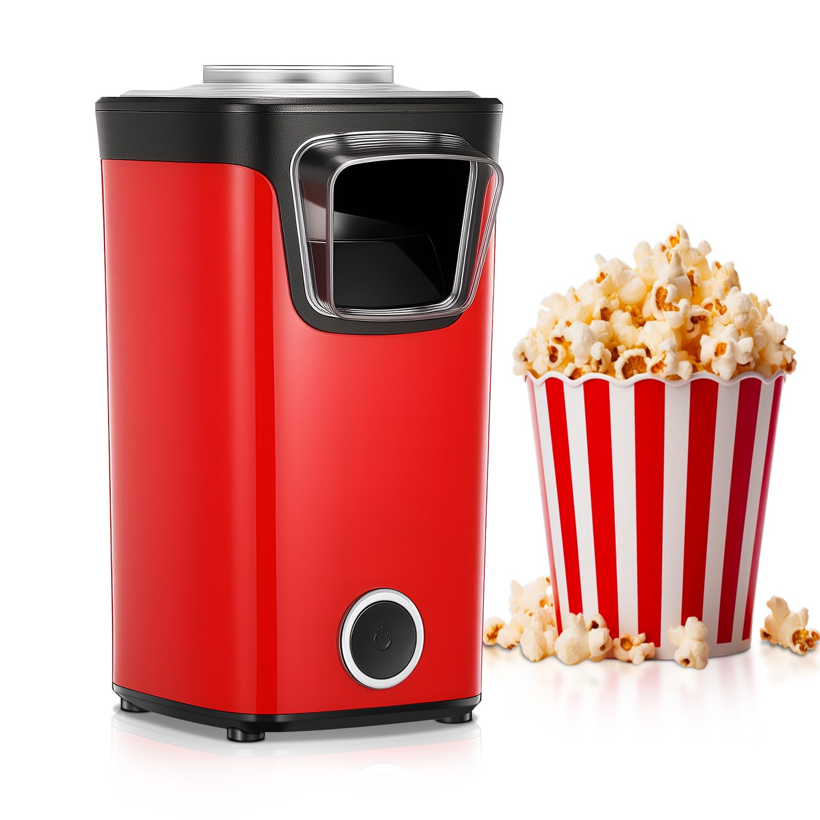 FOHERE Macchina Popcorn, 1100W Macchina per Pop Corn Dotato di Misurino e Coperchio Trasparente, Senza Grassi Né Oli, Gustoso e Salutare, Ideale per Serate Cinematografiche e il Natale
