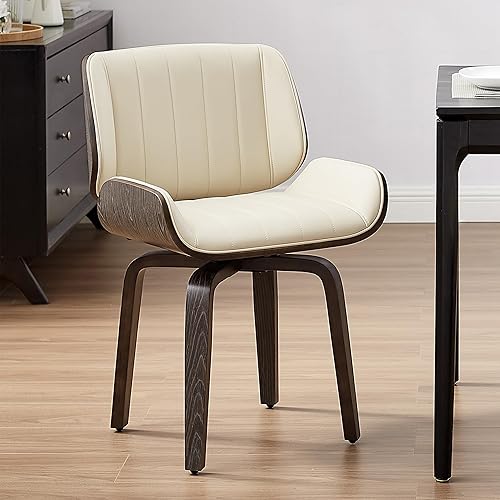 Miniatura 58 de Zouron Sillas de comedor giratorias, silla de escritorio moderna de mediados de siglo sin ruedas, silla de sala de estar de piel sintética con patas