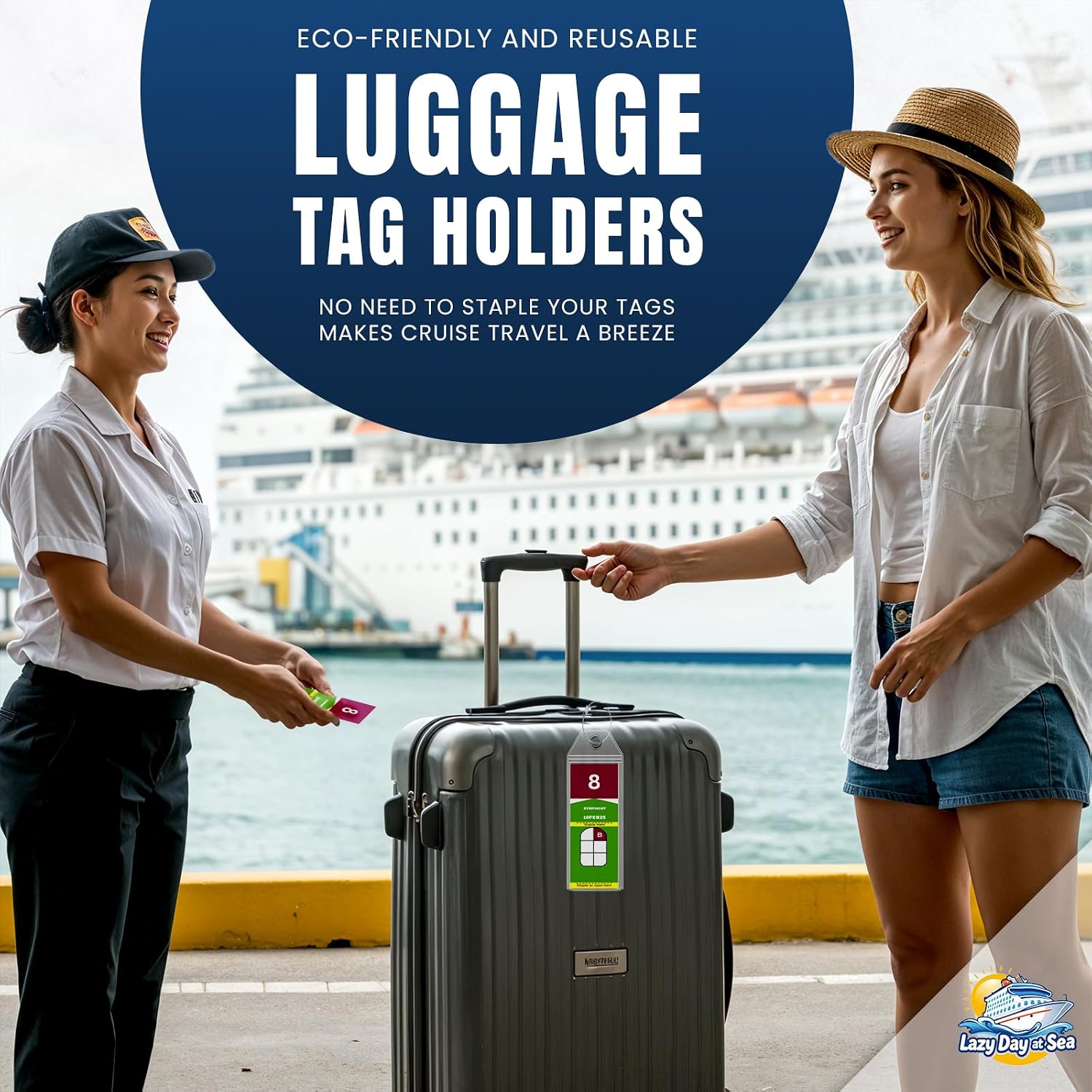 Royal Caribbean Cruise Luggage Tag Holders (4 Pack) - fits Royal Caribbean Tags 2026-2027. Clear Waterproof PVC with Steel Loop Fasteners. Cruise Essentials.