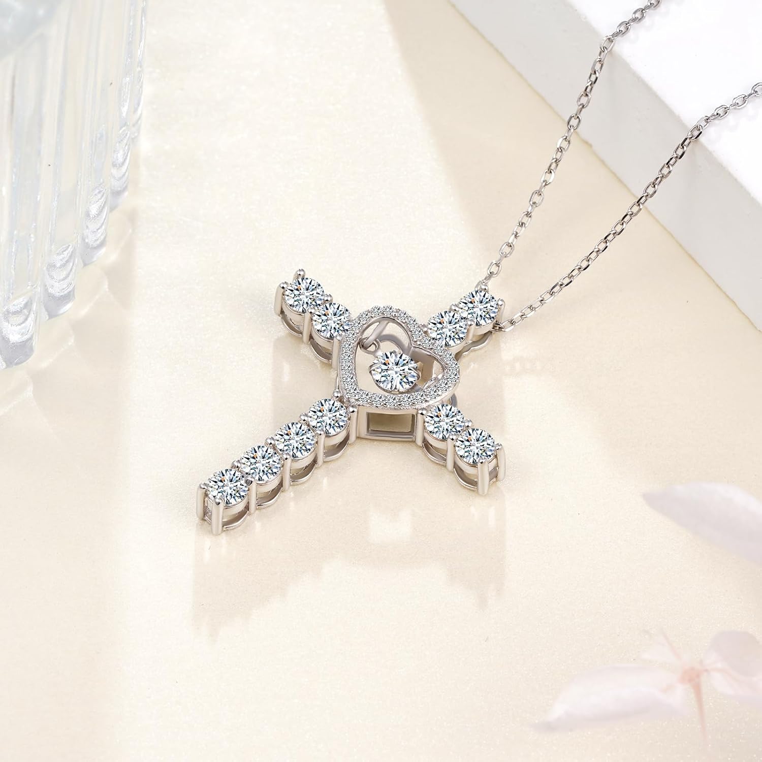 Cross Moissanite Necklace 925 Sterling Silver Moissanites Necklace for Women Cross Pendant with Moissanite Stone Jewelry Gifts for Women - Image 2