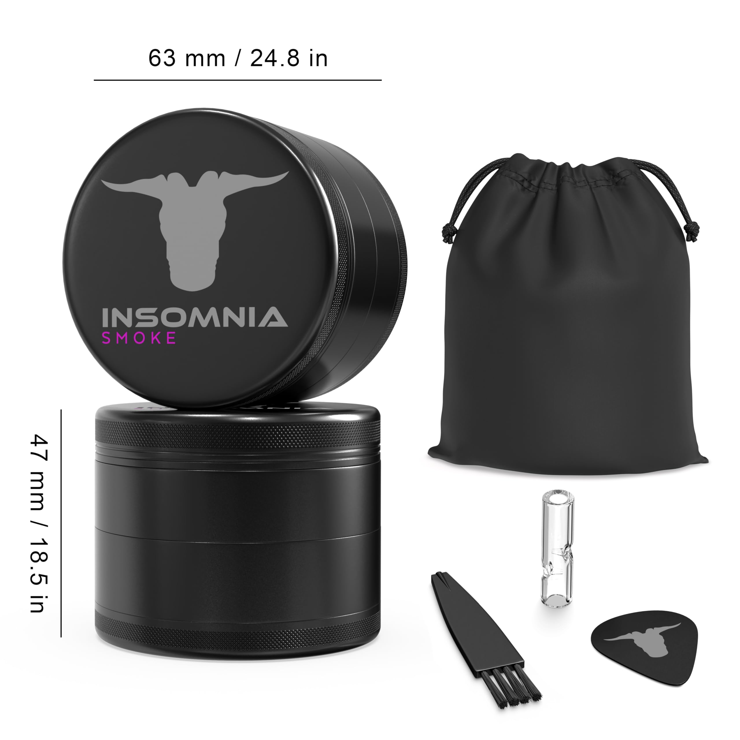 Grinder per Erbe | Grinder Premium in Metallo di Alluminio a 4 Parti con Filtro per Polline, Coperchio Magnetico, 28 Denti Affilati, Rivestimento in Ceramica, Facile da Pulire e Antiade (Nero)