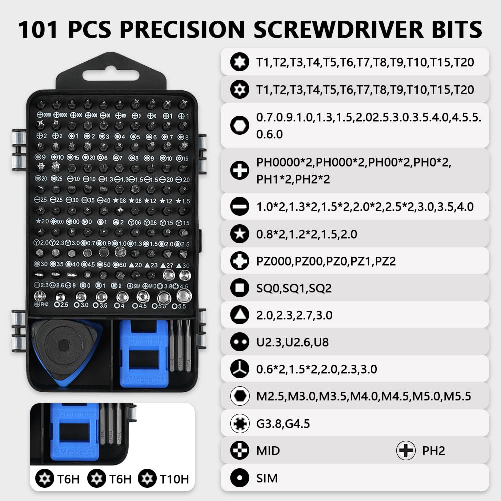 OSDUE Set di 124 Cacciaviti Precisione, Kit Professionali con Torx Phillips Taglio Triangolari Esagonali Set di chiavi a cricchetto magnetiche per Switch PS4 Xbox PC Laptop Occhiali Orologio Blu