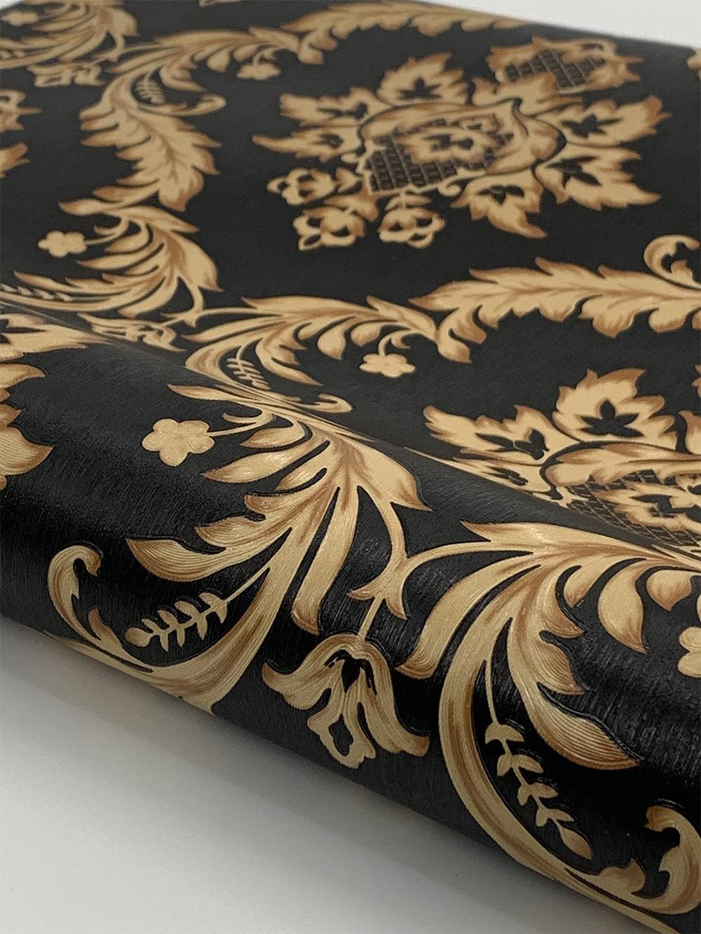 Q QIHANG European Style Gold - Flecked Process Damask PVC Wallpaper Black Colors 0.53m(1.73') x 10m(32.8')=5.3㎡(57sq.ft)
