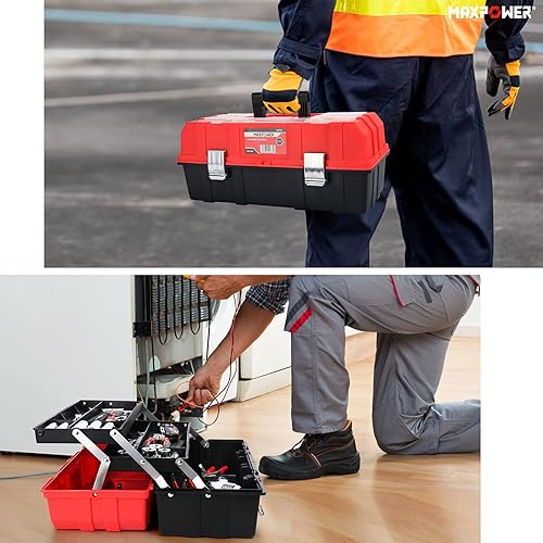 Miniatura 6 de MAXPOWER Caja de herramientas de 16 pulgadas, caja de herramientas de almacenamiento de plástico plegable de tres capas, organizador multifunción