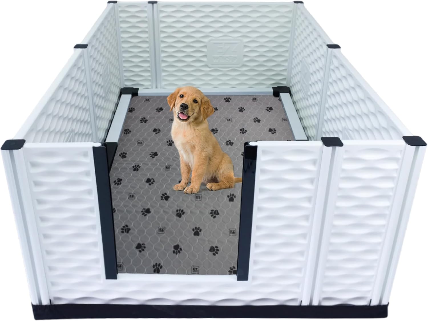 EZwhelp - EZclassic Whelping Box, 48"x76"x28" The Trusted Choice for Breeders - Durable, Customizable, and Portable - Quick Setup, Easy Cleaning, and Comfort for Dogs and Puppies, Gray Pad