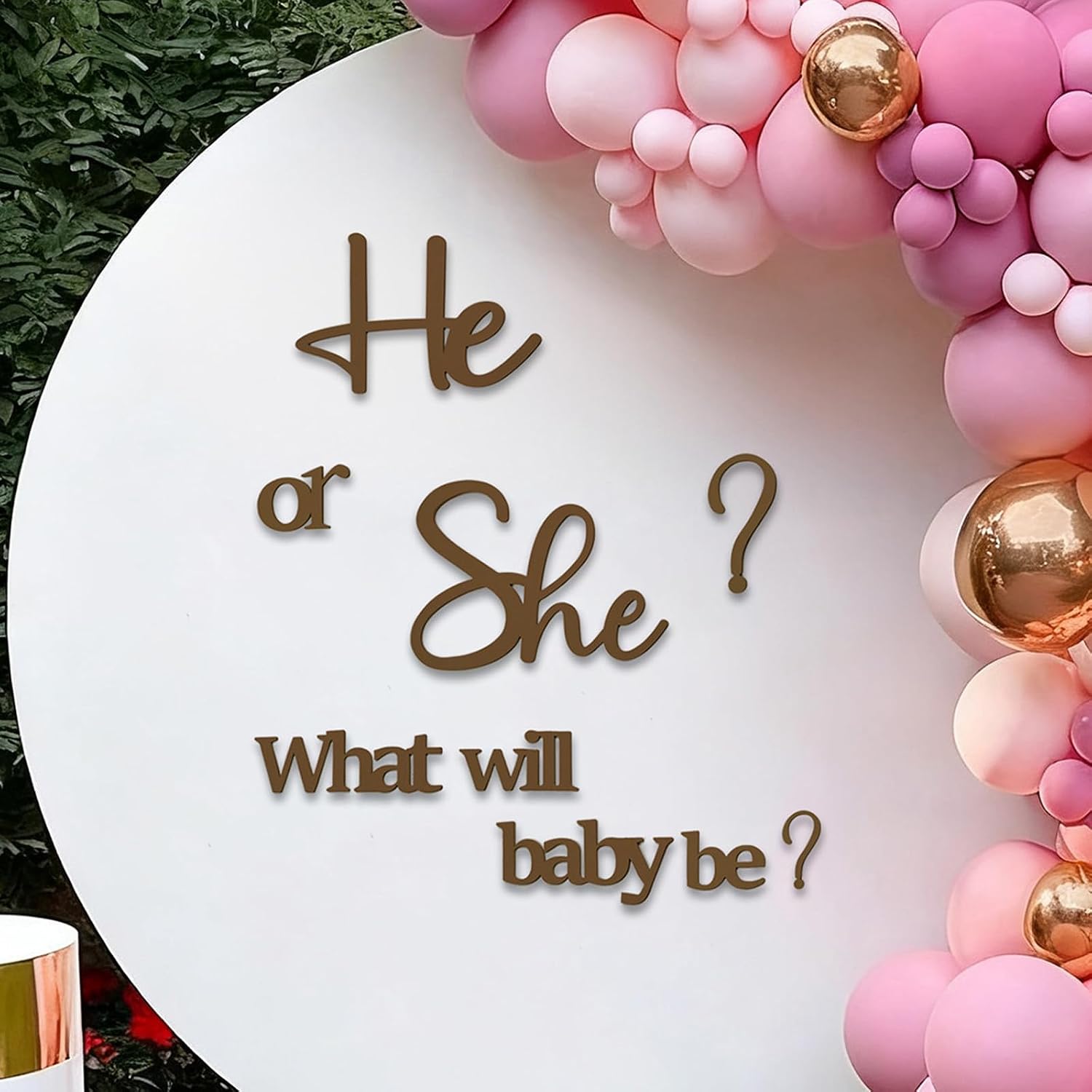 He or She Gender Reveal Decorations - Large Felt Letters Sign for Baby Shower Arch Backdrops, Wall Photo Props, and Girl or Boy Party Supplies - Brown