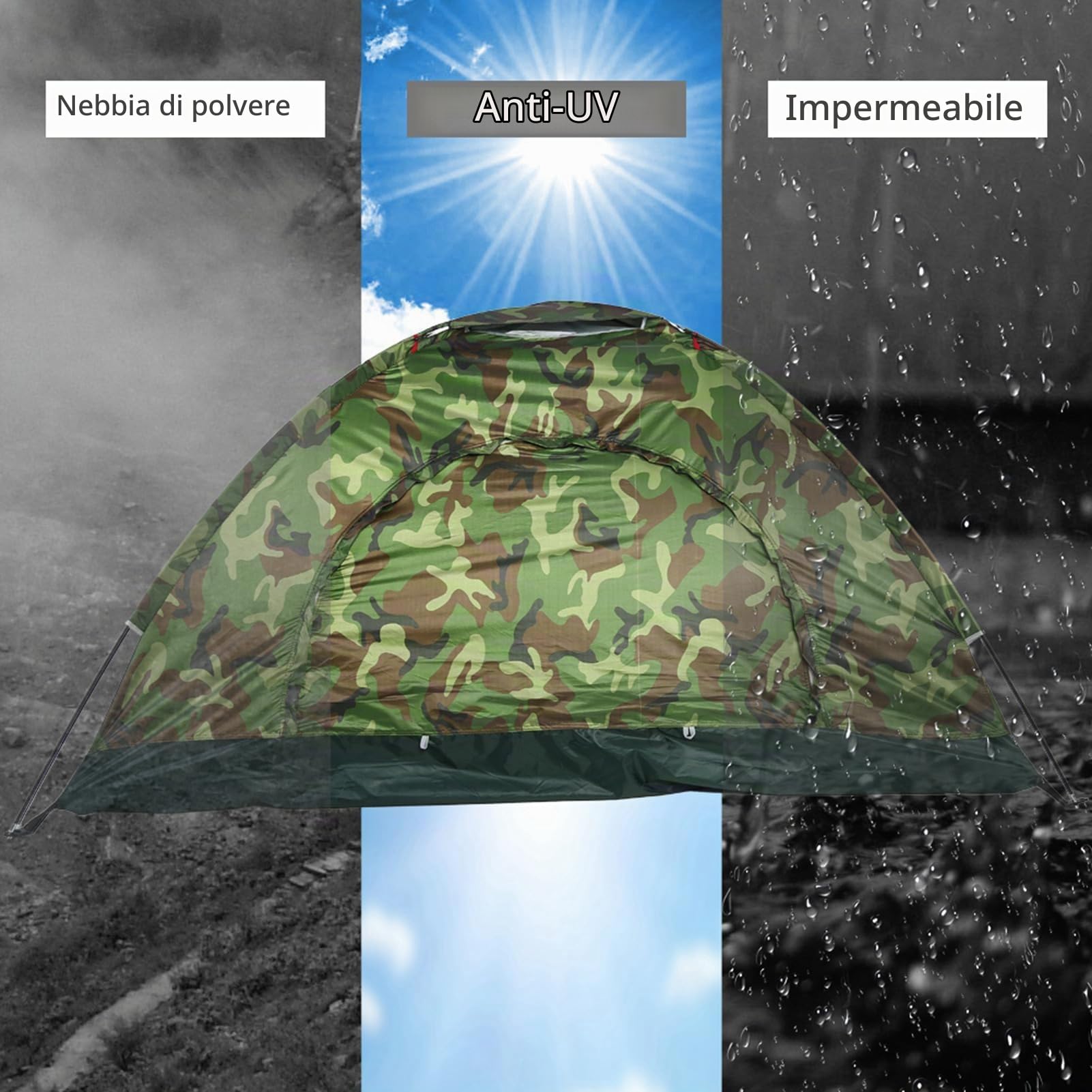 Tenda da Campeggio per 1-2 Persone Tenda a Cupola Leggera 3 Stagione Impermeabile con Rete Anti-Insetti per Famiglia Gite in Spiaggia Festival Feste