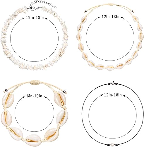 Miniatura 2 de TKUAMIGO Collar de concha de puka para mujer, gargantilla de perlas naturales, collar ajustable de conchas marinas, pulsera de concha de cauri,