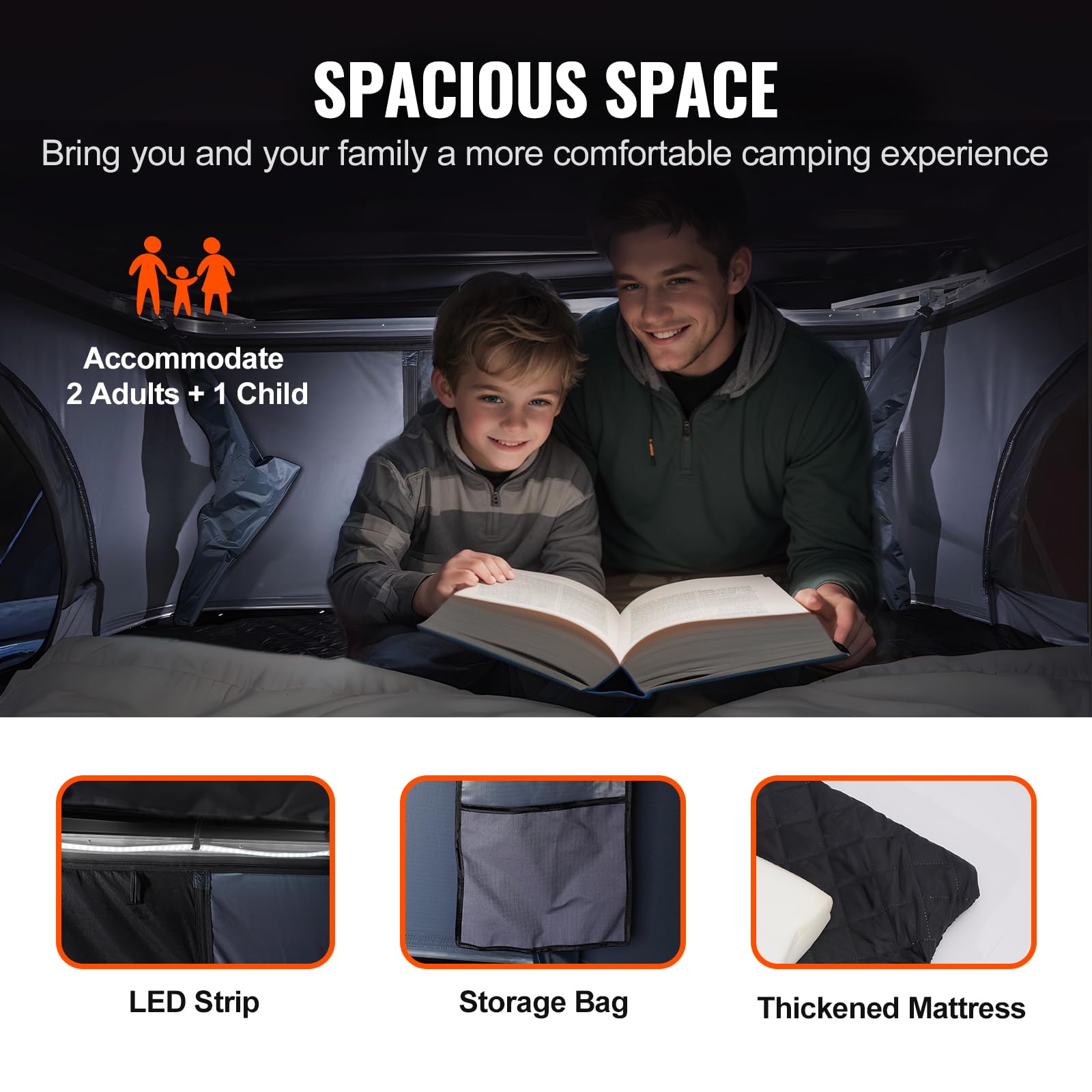 VEVOR Tenda da Tetto Rigida per 2-3 Persone, con Scala Telescopica e Materasso Spesso, Impermeabile e Antivento per Jeep SUV Van Pickup Truck