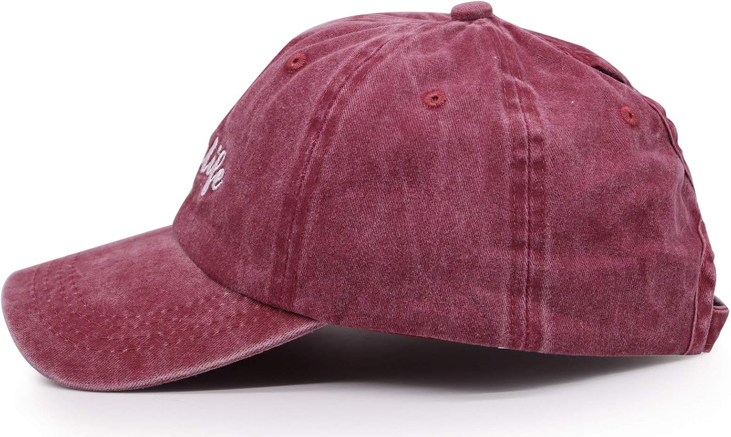 Mom Life Ponytail Baseball Cap Messy Bun Vintage Washed Distressed Twill Plain Hat for Women (Red, One Size) - Image 5