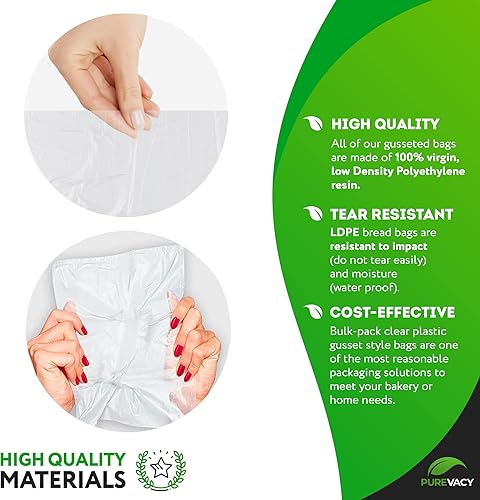 Miniatura 3 de PUREVACY Bolsas de pan de plástico con fuelle de 5 x 4 x 18 pulgadas, bolsas de plástico para almacenamiento de pan, paquete de 100 bolsas de